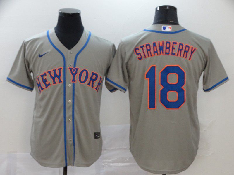 Men New York Mets 18 Strawberry Grey Nike Game MLB Jerseys
